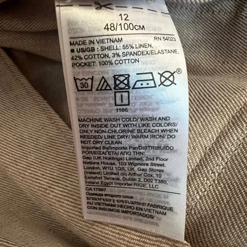 Banana Republic Linen Blend Belted Shirt Dress Khaki Beige Button Front Size 12 - Picture 7 of 7
